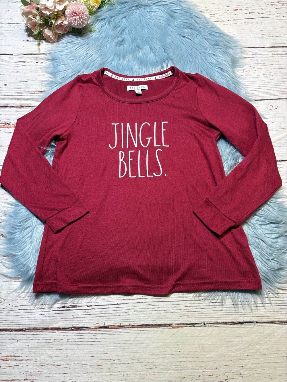 Rae Dunn Jingle Bells Red Long Sleeve Top sz S